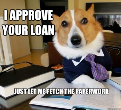 Corgi in suit: I approve your loan. Just let me fetch the paperwork.