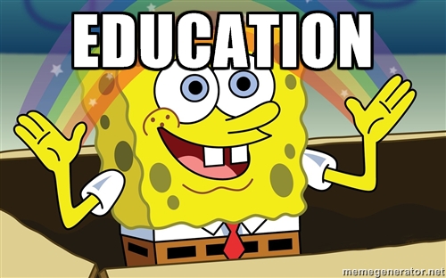 Spongebob showing a rainbow that says "EDUCATION"