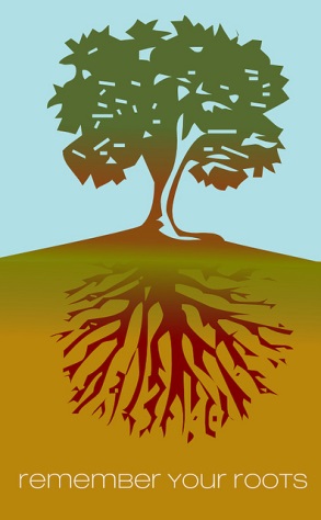 Tree with visible roots: Remember your roots