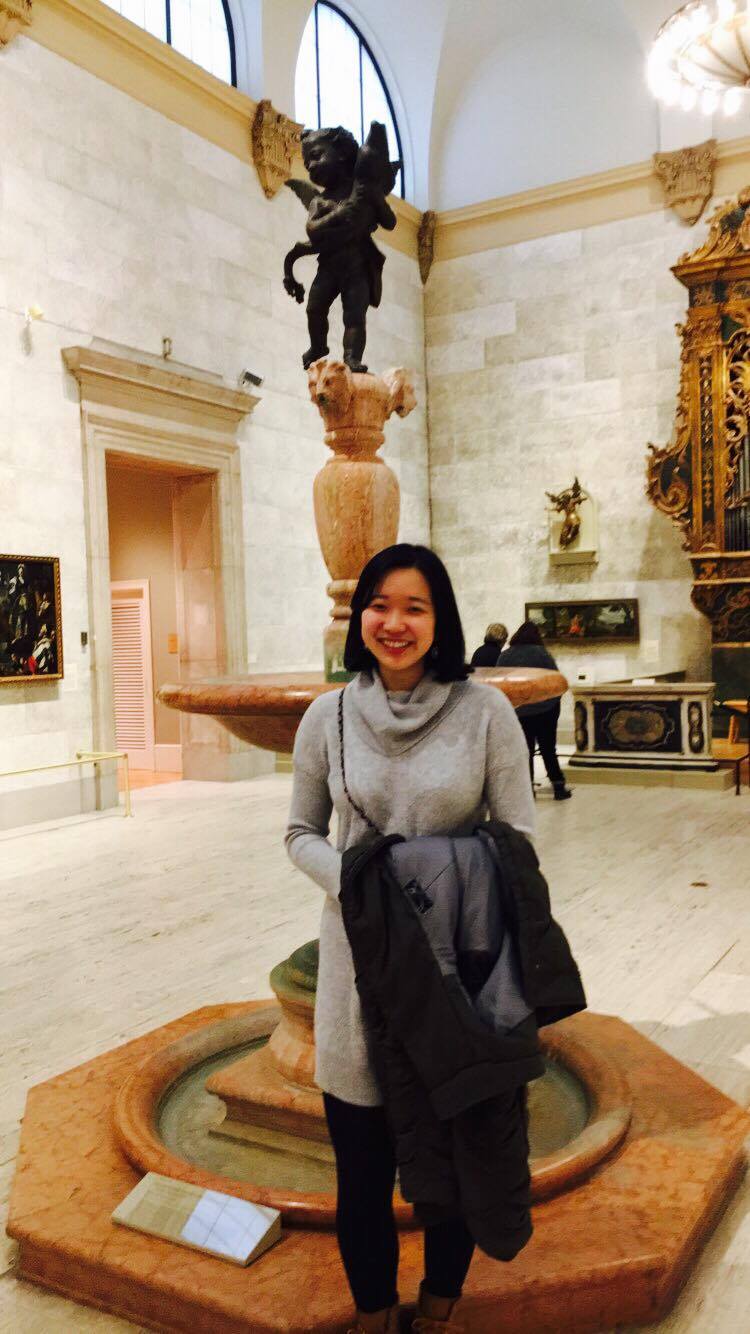 Me in front of an angelic fountain statue in Memorial Art Gallery