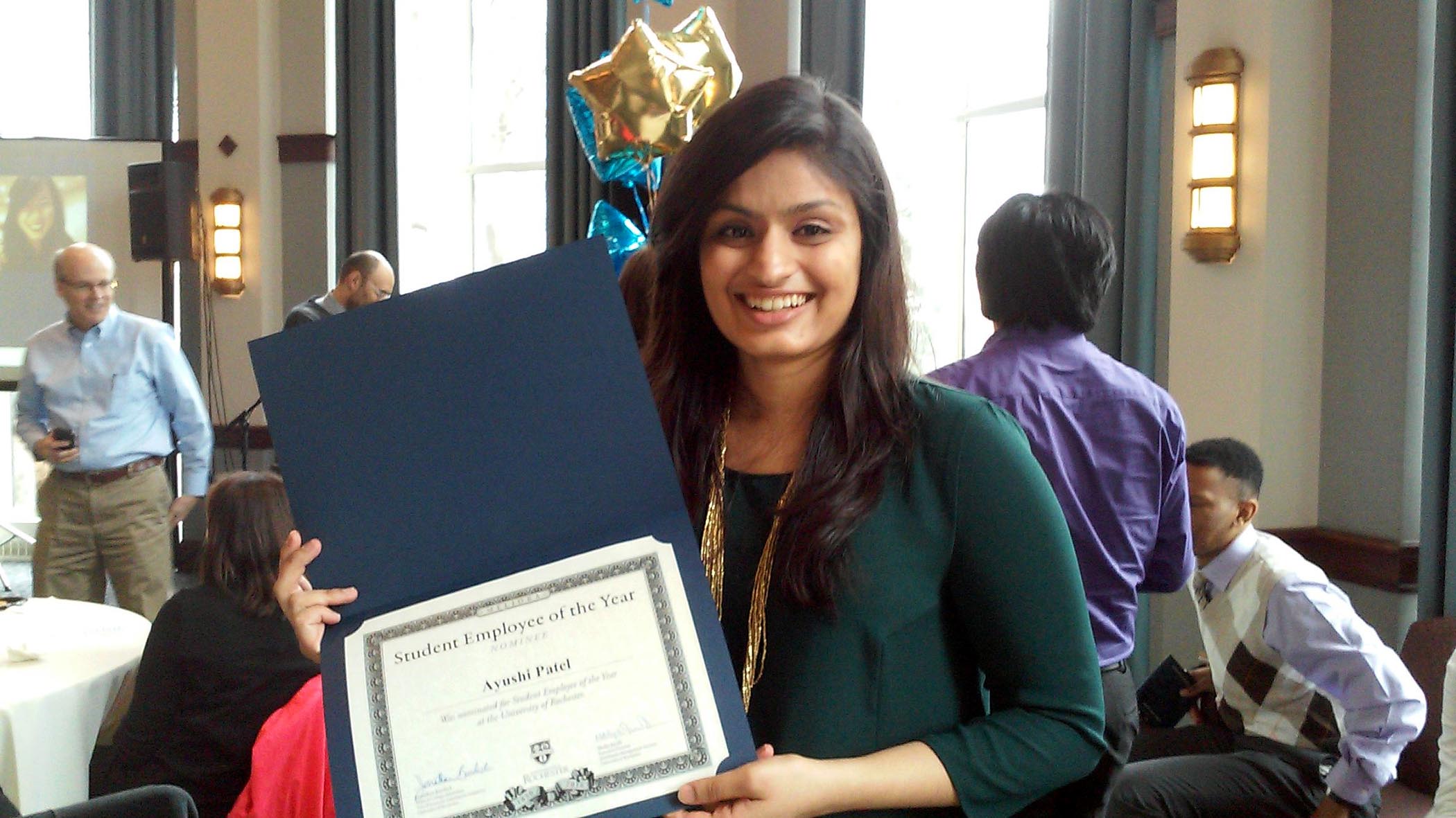 Student Employee of the Year nominee, Ayushi Patel, and an international student