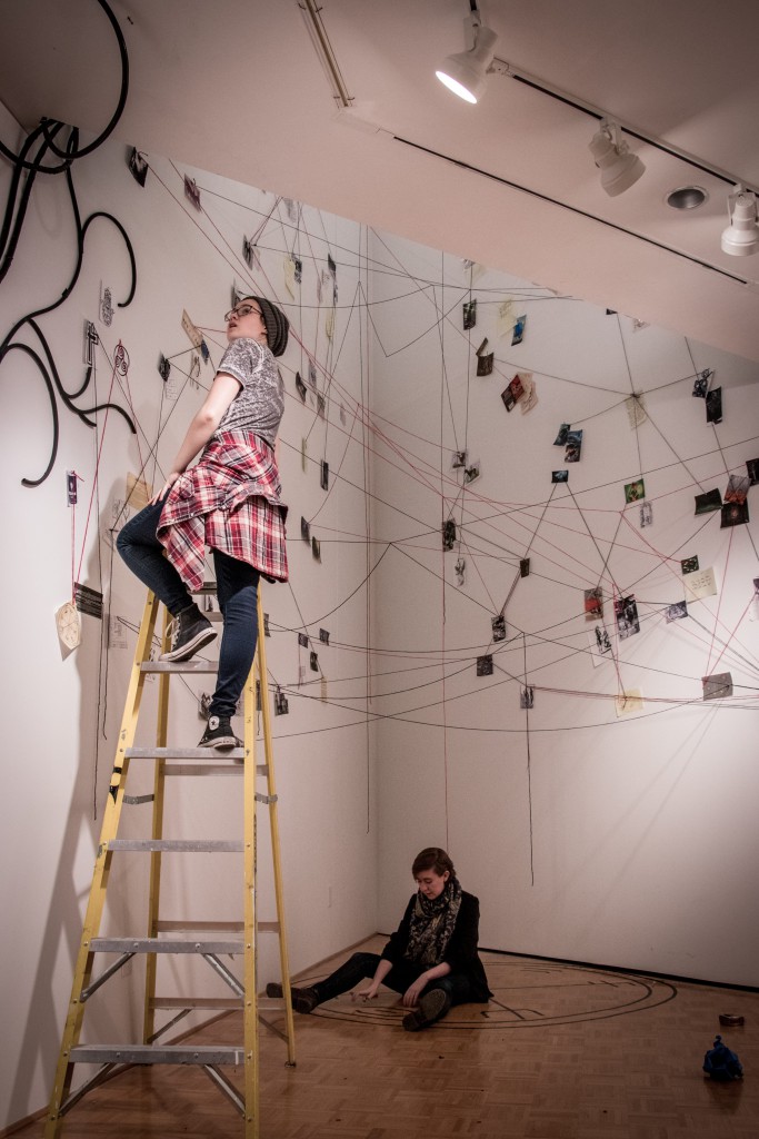 Elise and Linnie working on their art installation