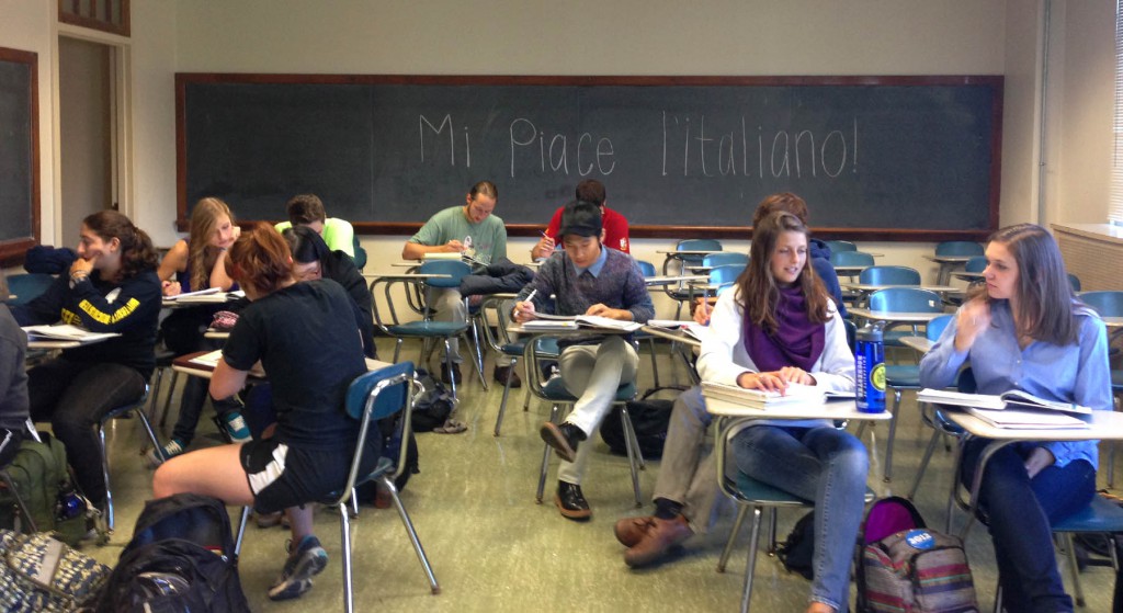 students learning Italian in a classroom