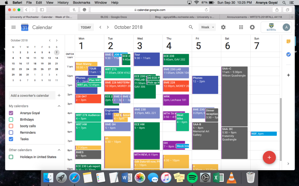 A busy electronic course schedule