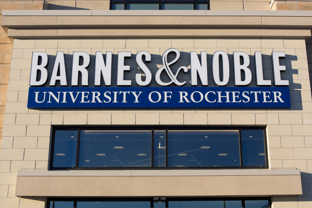 Exterior signage at Barnes and Noble bookstore.