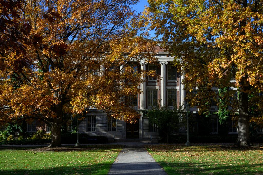 A fall day by Lattimore Hall.