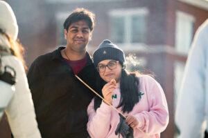 Students enjoy making smores at Winterfest.