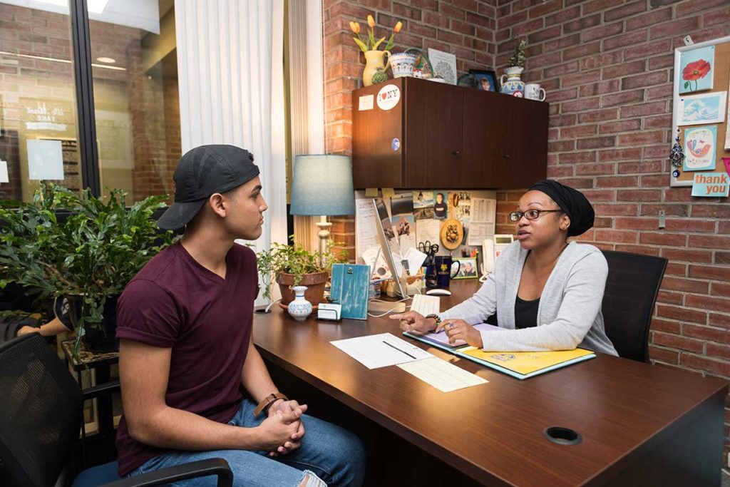 A student meeting with an advisor.