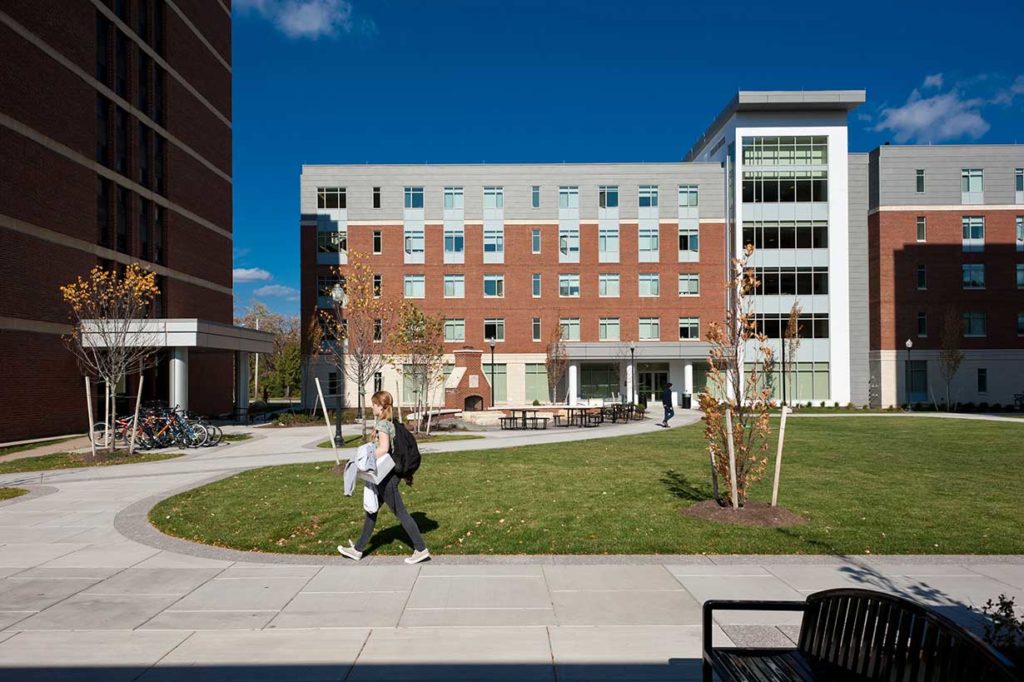 University of Rochester's Anderson Tower residence hall (left) Jackson Court and O'Brien Hall (right).