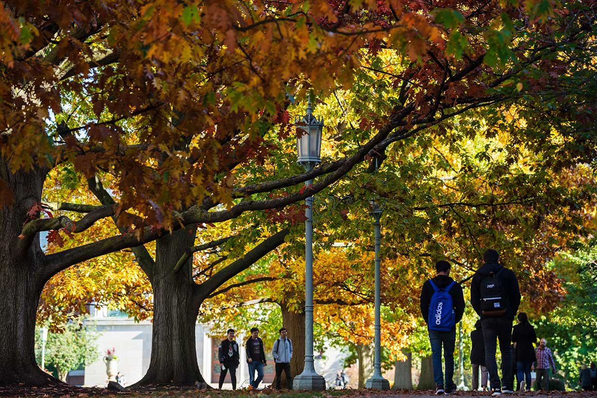 Eastman Quad in fall with students.