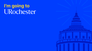 A downloadable Zoom background for admitted students with the phrase "I'm going to URochester" in the upper left corner.