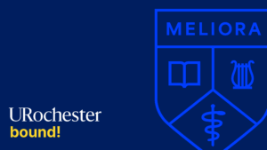 A downloadable Zoom background for admitted students with the phrase "URochester bound!" in the lower left corner.