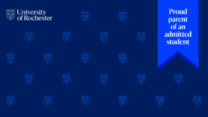 A downloadable Zoom background for admitted students with the phrase "Proud parent of an admitted student" in the upper right corner and the University logo in the upper left corner.